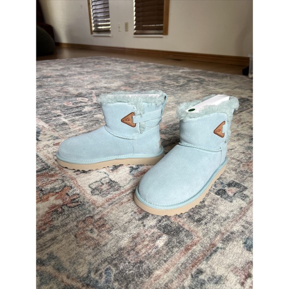 UGG Boots Womens Sz 6 Urchin Flex Bailey Mini Suede Shearling Baby Blue Wool New - Picture 5 of 15